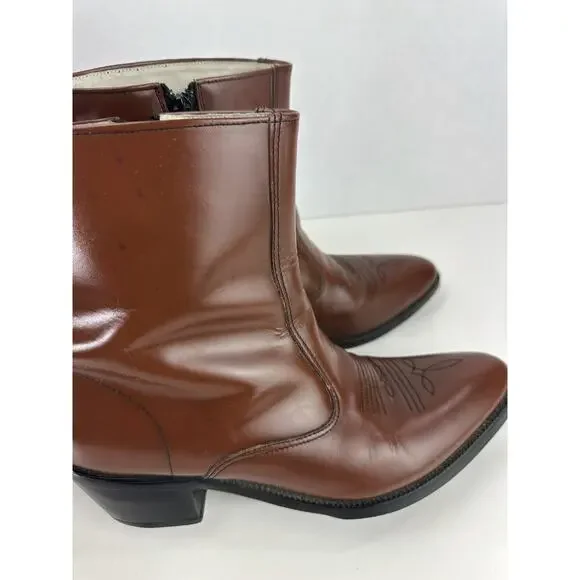 *Flaw Long Haul Mens Leather Cowboy Boots Sz 10M Western Zip Ankle Riding Brown - Picture 4 of 16